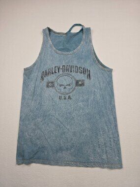 Harley Davidson Distressed Large Blue Sleeveless Tank Top Sioux Falls SD Womens